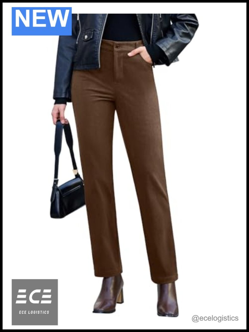 High Waisted Straight Leg Corduroy Pants Stretchy Casual Work Trousers